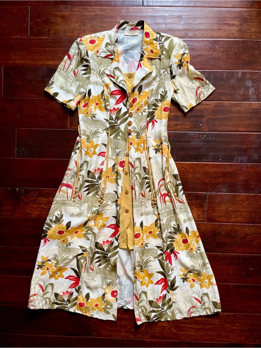 Vintage 90s Safari Animal Floral Maxi Dress Cottagecore